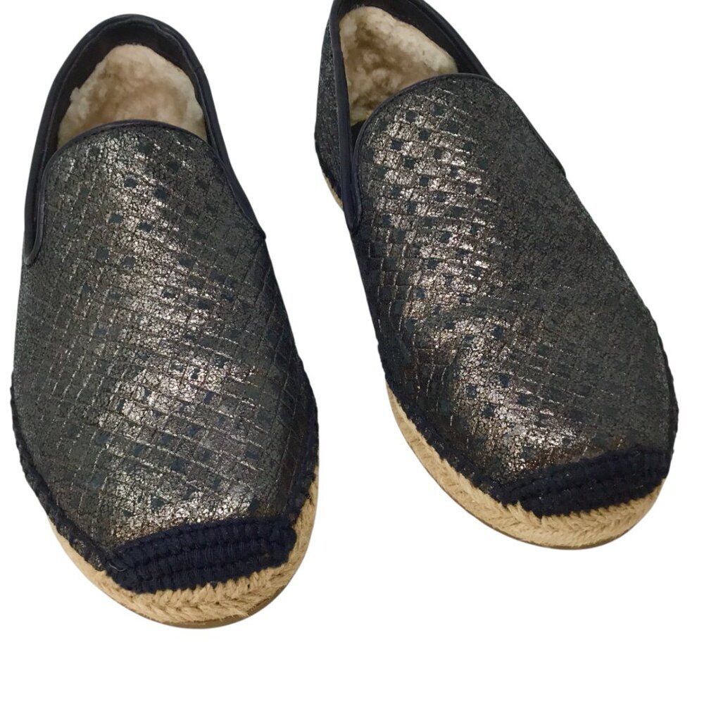 Ugg Sandrinne Espadrille Size 5 Basket Woven Flats Black Gold Metallic 1010196 - Picture 9 of 13